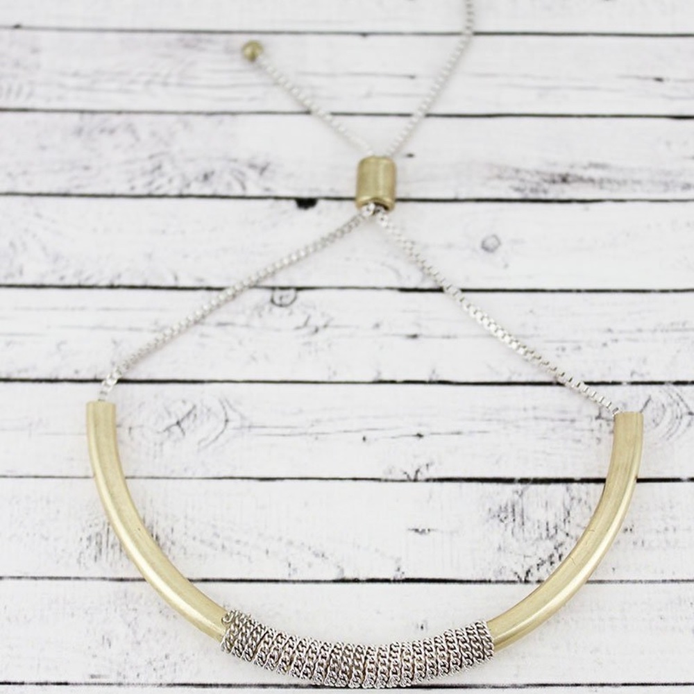 2/$15-TWO-TONE BOX CHAIN WRAPPED BAR BOLO BRACELET